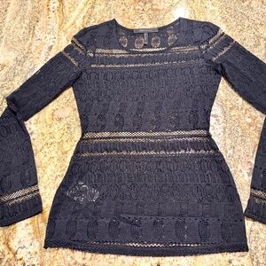 BCBG Maxaria - Black Long Sleeve, Lace Top - (Size - XXS)
